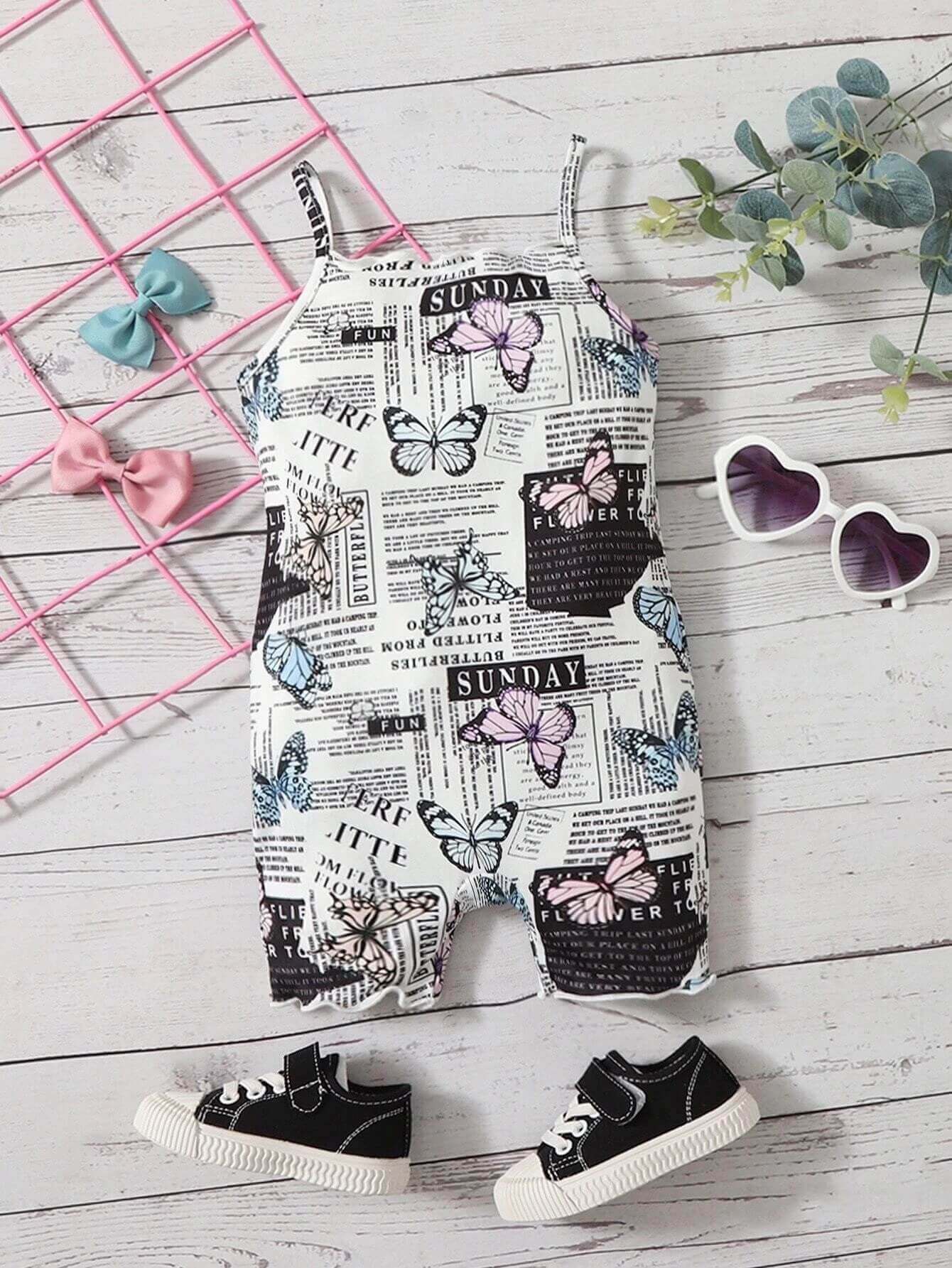 Butterfly Slogan Cami Romper