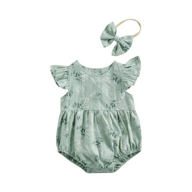 Fly Sleeve Floral Romper with Headband - Image 5