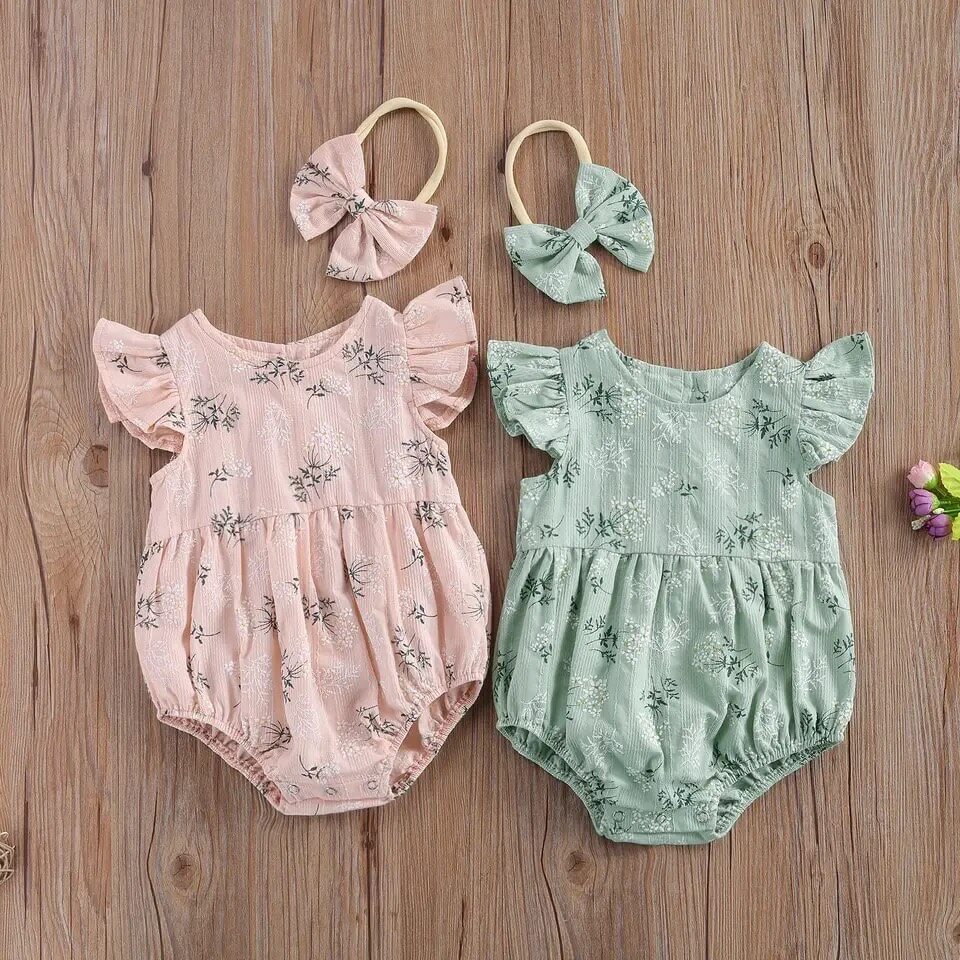Fly Sleeve Floral Romper with Headband