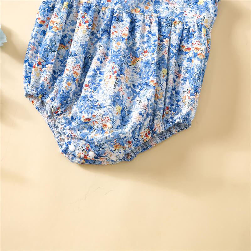 Baby Floral Fly Sleeve Romper with Headband - Image 4