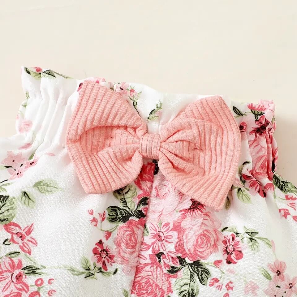 Floral Ruffle Onesie and Shorts Set with Headband - Image 6