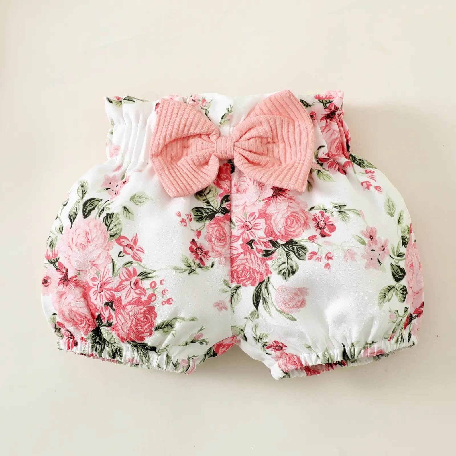 Floral Ruffle Onesie and Shorts Set with Headband - Image 5