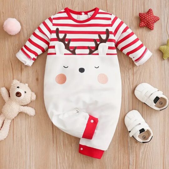 Christmas Reindeer Striped Romper