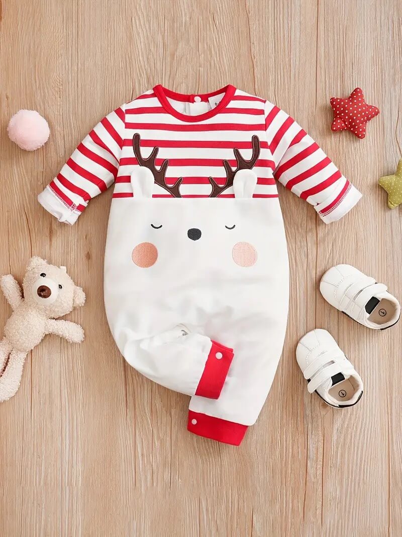 Christmas Reindeer Striped Romper