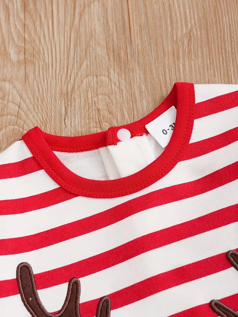 Christmas Reindeer Striped Romper - Image 4