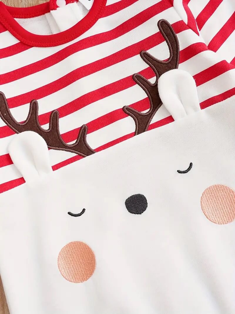 Christmas Reindeer Striped Romper - Image 3