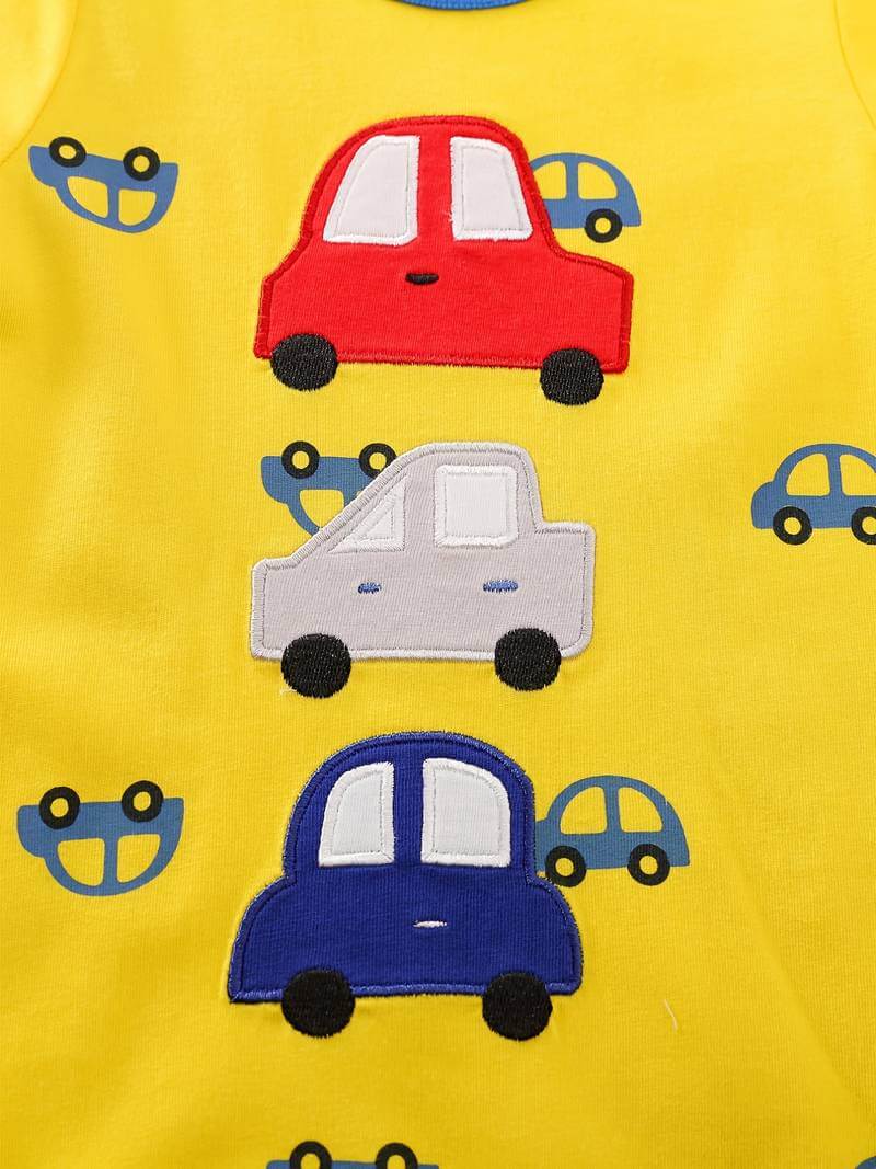 Car Print Short Sleeve Romper - Image 4