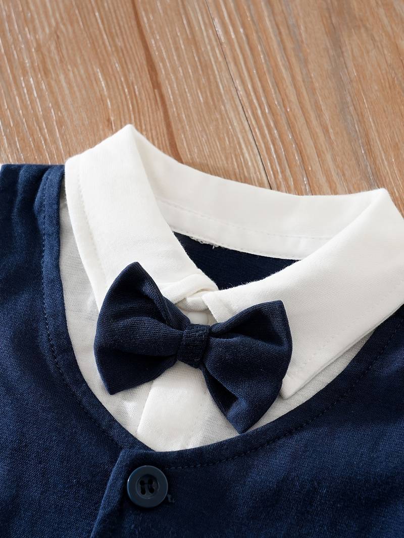 Gentleman Tuxedo Plaid Romper With Bowtie - Image 3
