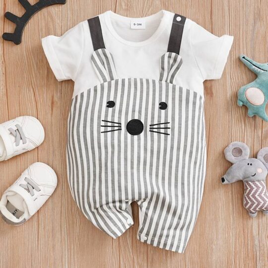 Striped White Mouse Short Sleeve Romper