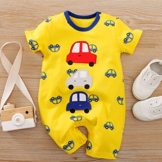 car print short sleeve romper