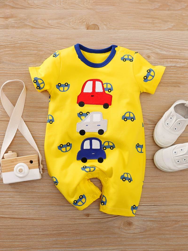 car print short sleeve romper