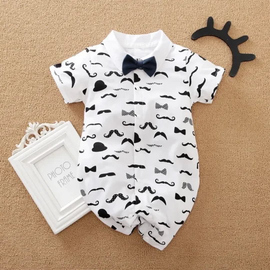 Mustache Pattern Gentleman Bowtie Romper