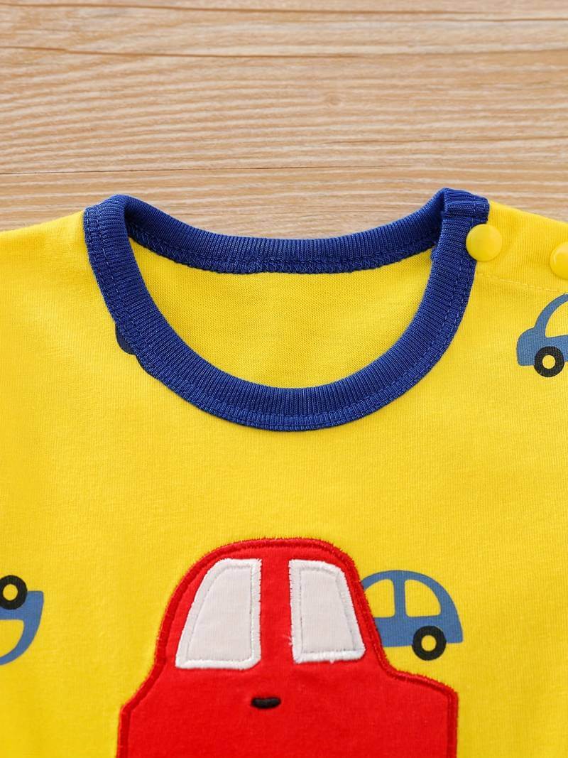 Car Print Short Sleeve Romper - Image 3