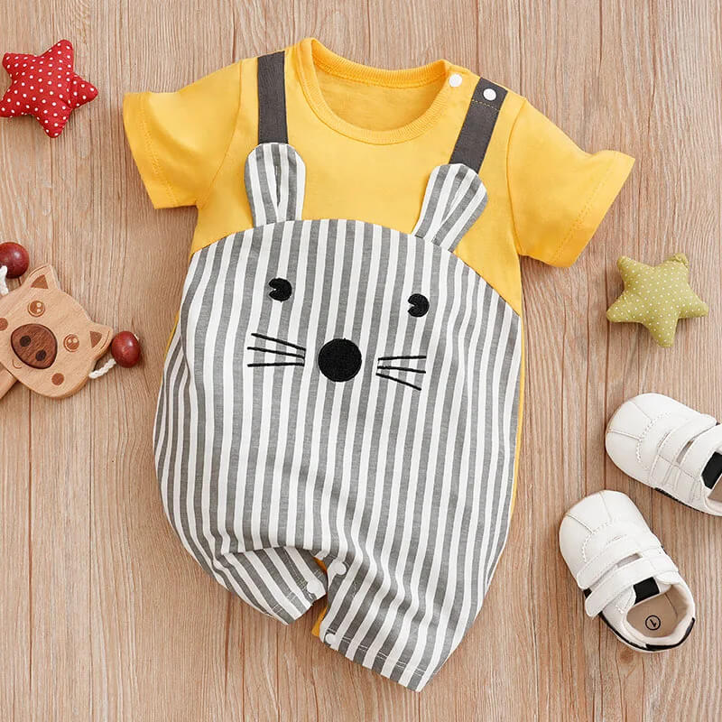 Striped Yellow Mouse Short Sleeve Romper