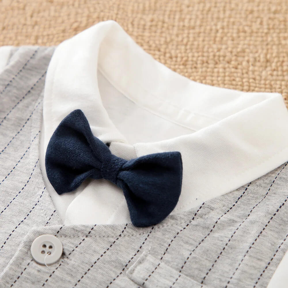 Striped Gentleman Romper With Bow Tie - Image 3