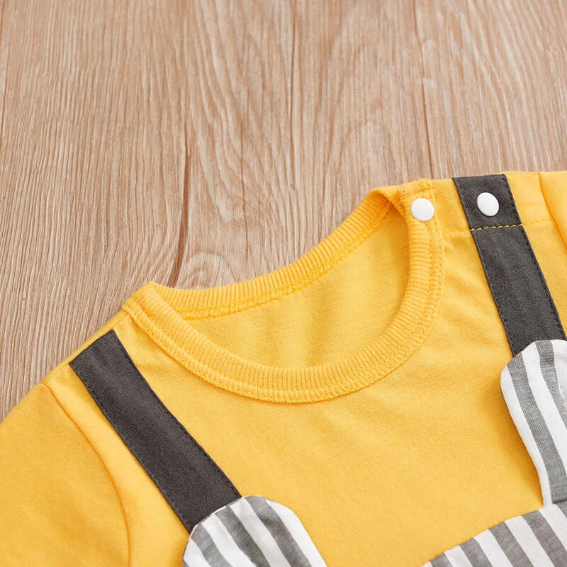 Striped Yellow Mouse Short Sleeve Romper - Image 3