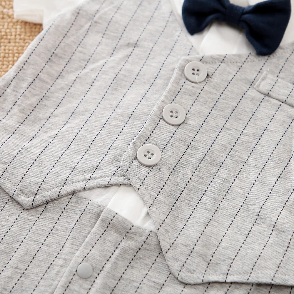 Striped Gentleman Romper With Bow Tie - Image 5