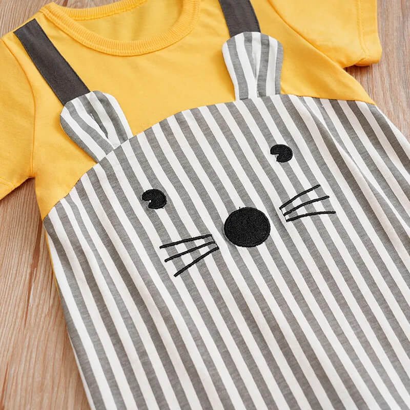 Striped Yellow Mouse Short Sleeve Romper - Image 5