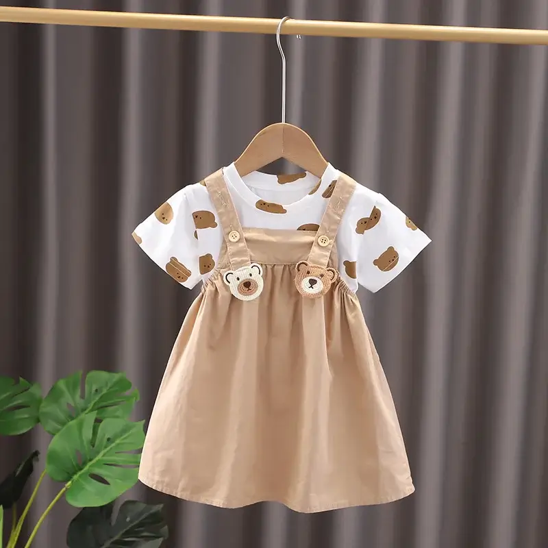 Cartoon Bear T-shirt Overalls Set - Image 3