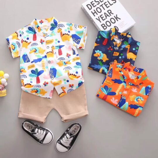 Dinosaur Print Casual Shirt Shorts Set