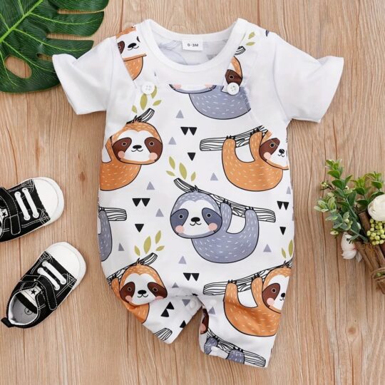 sloth print short sleeve romper