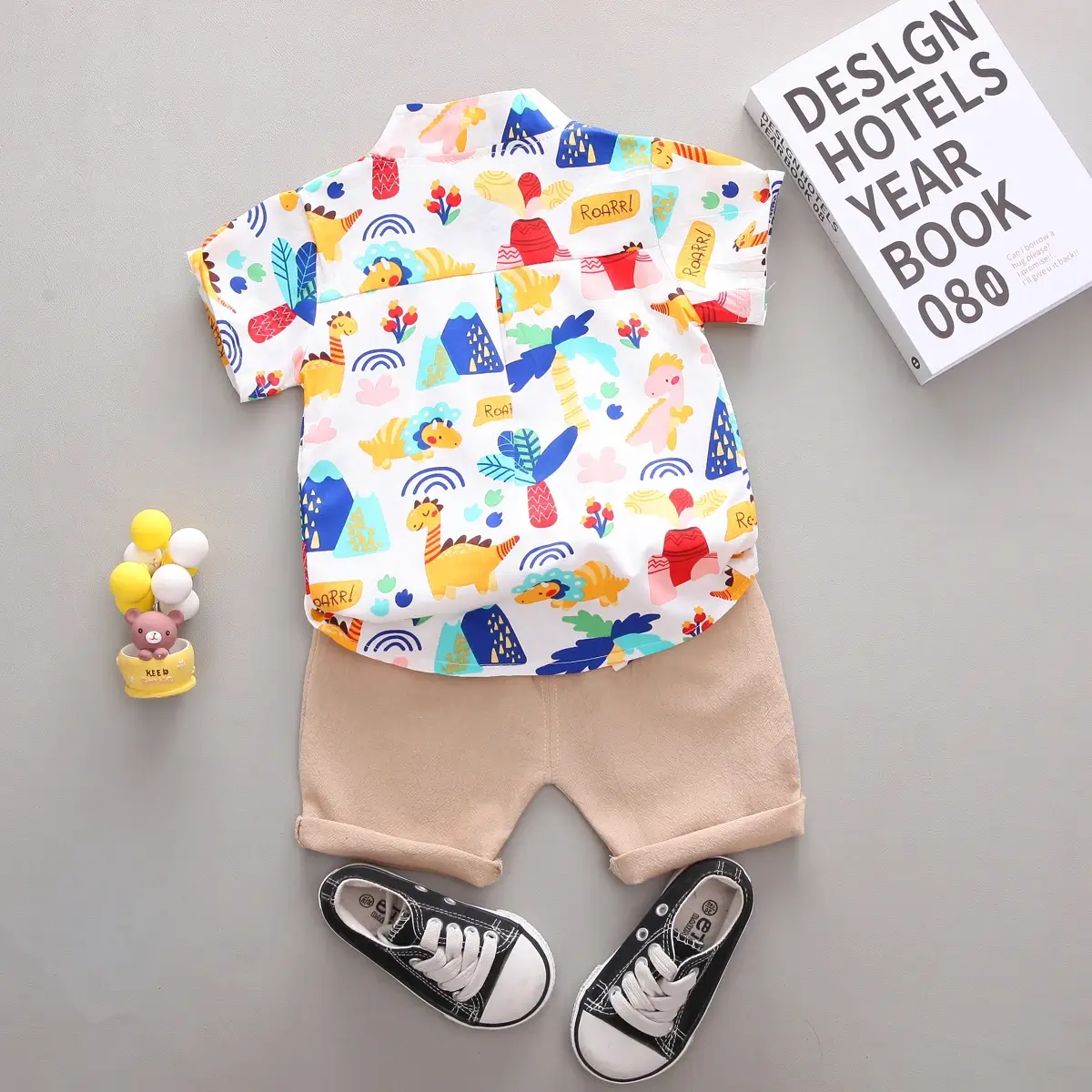 Dinosaur Print Casual Shirt Shorts Set - Image 3