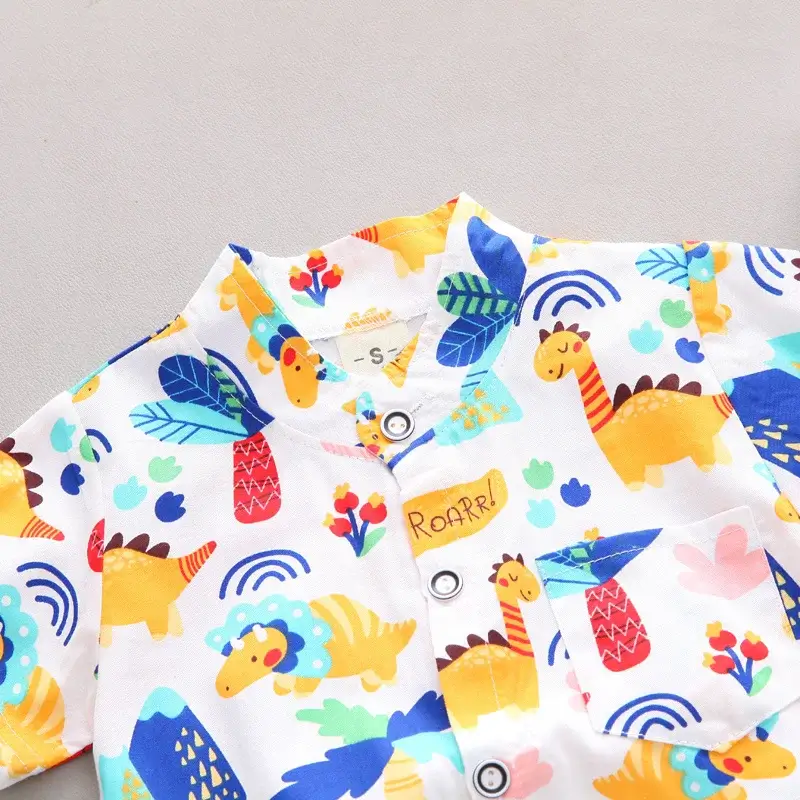 Dinosaur Print Casual Shirt Shorts Set - Image 4
