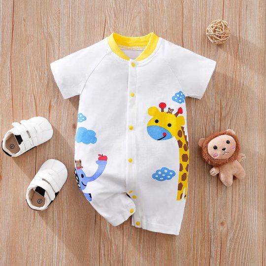 Cartoon Animal Button Front Romper