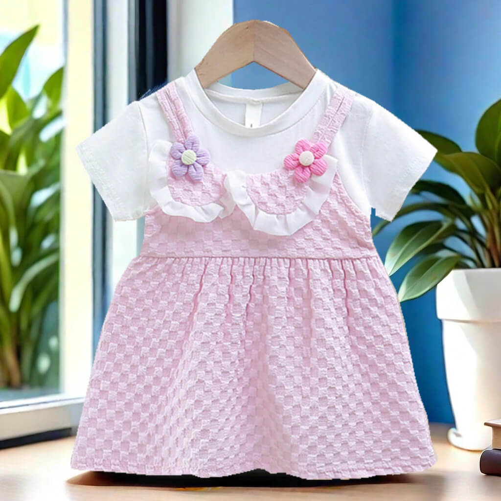 Half Tee Attached Flower Applique Dress - Image 3