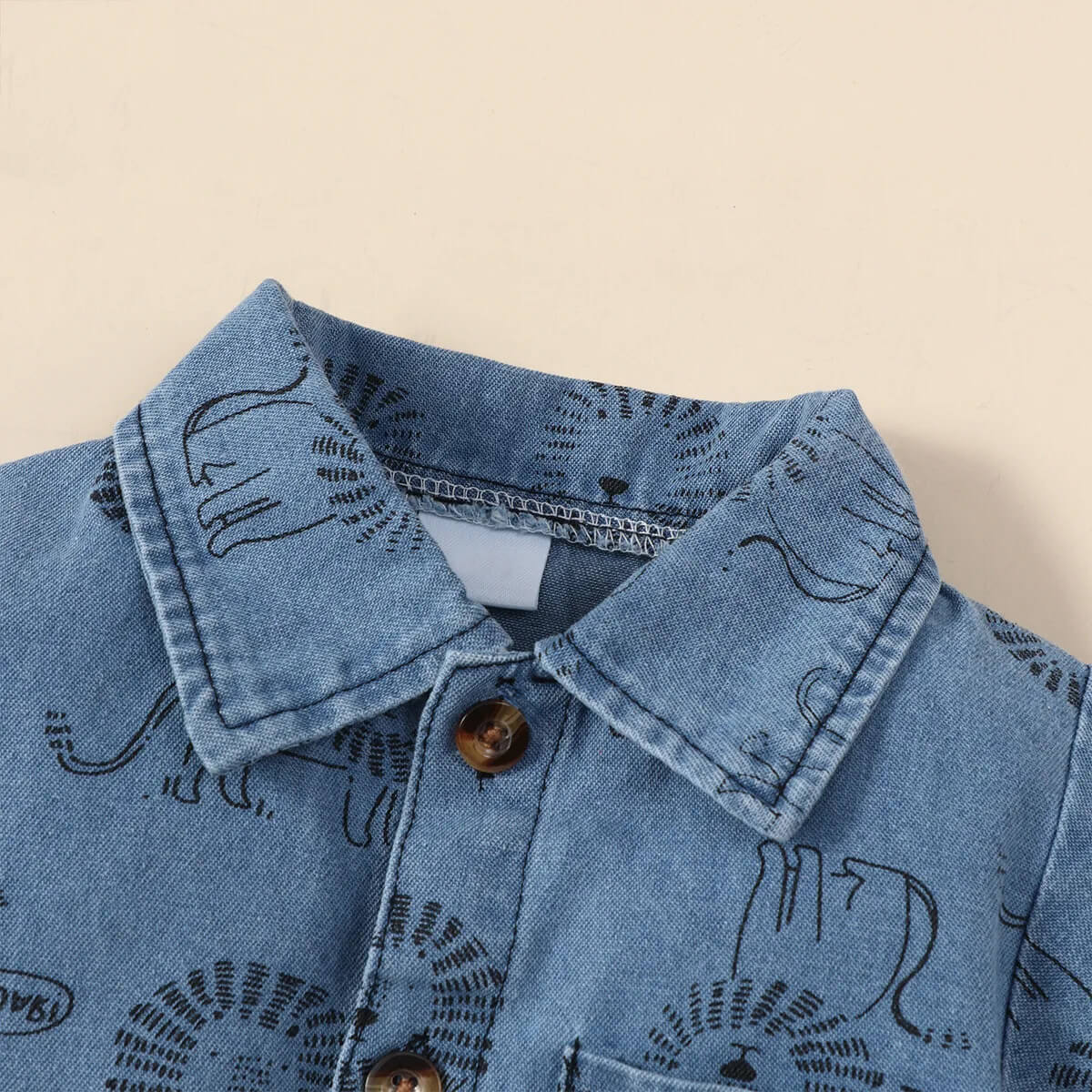 Lion Printed Denim Shorts Jumpsuit - Image 3