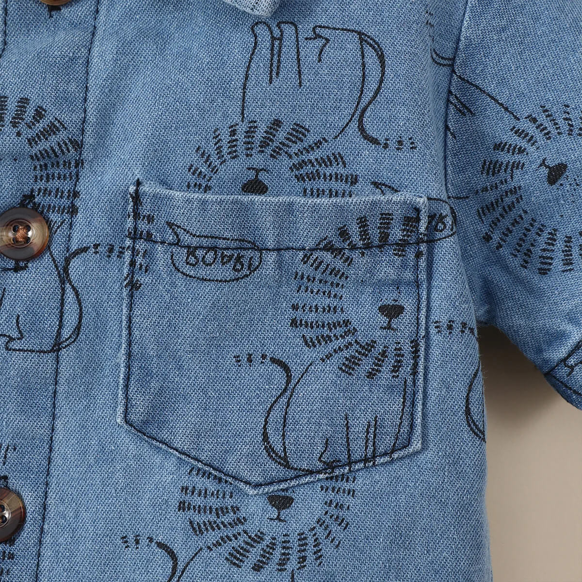 Lion Printed Denim Shorts Jumpsuit - Image 4