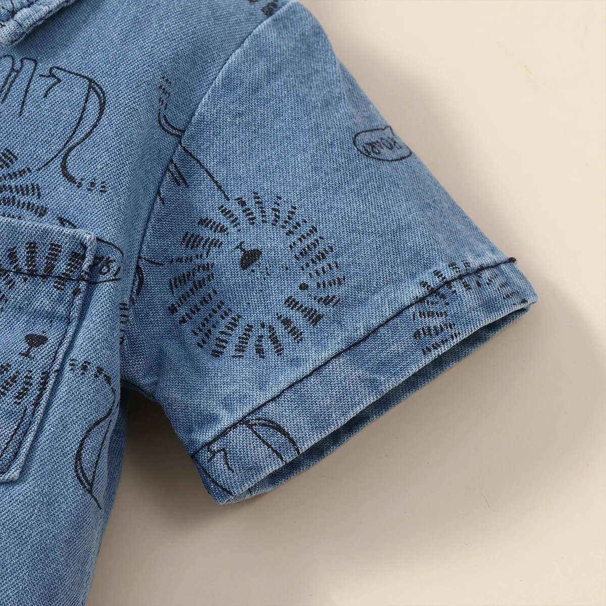 Lion Printed Denim Shorts Jumpsuit - Image 5