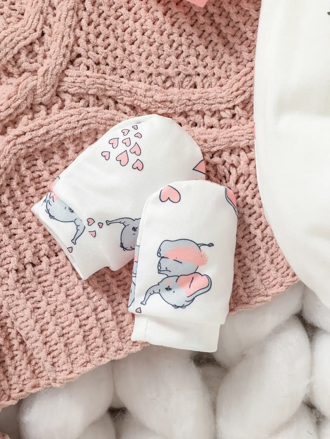 Elephant Print Jumpsuit with Bib + Hat + Mittens Set - Image 5