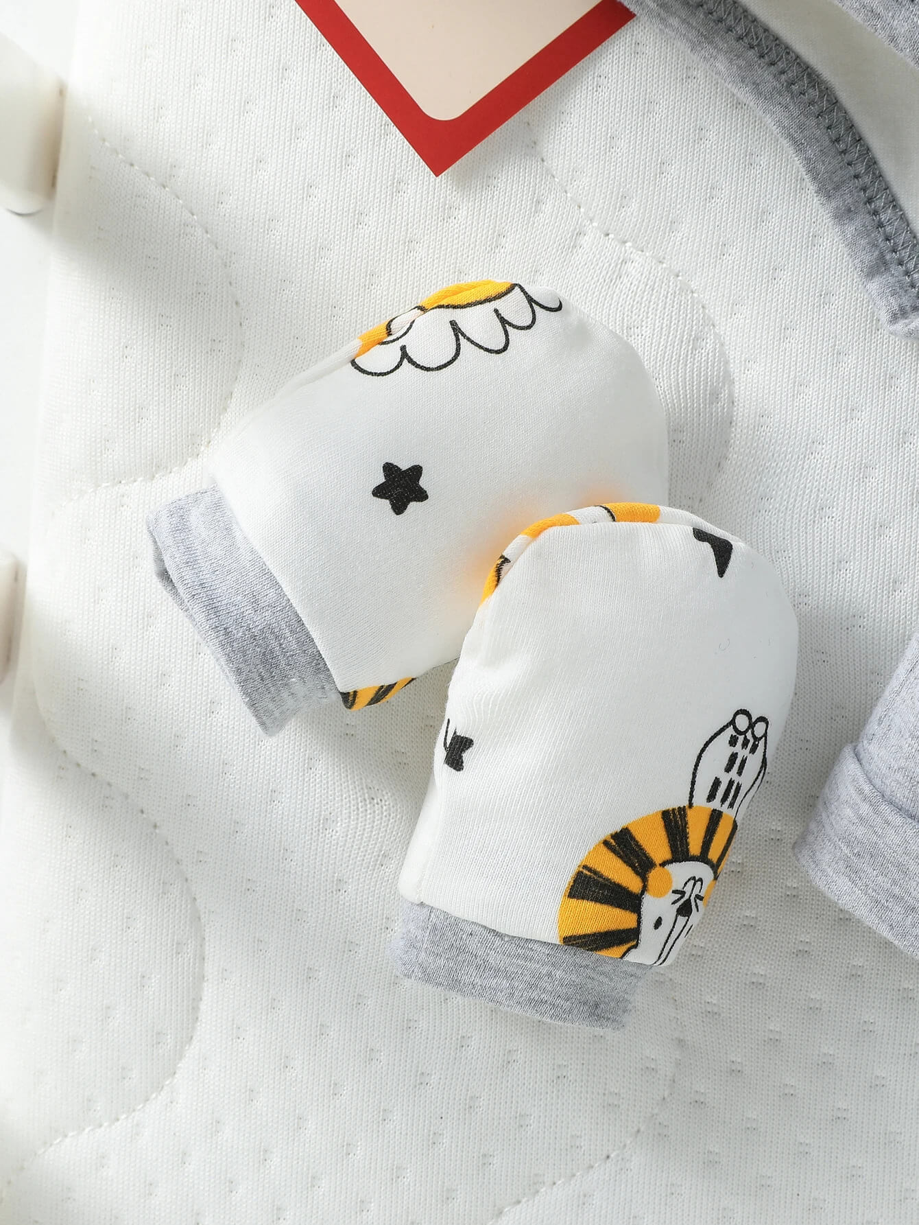 Lion Print Outfit – Bodysuit, Shorts, Hat, Mittens & Bib Set - Image 6