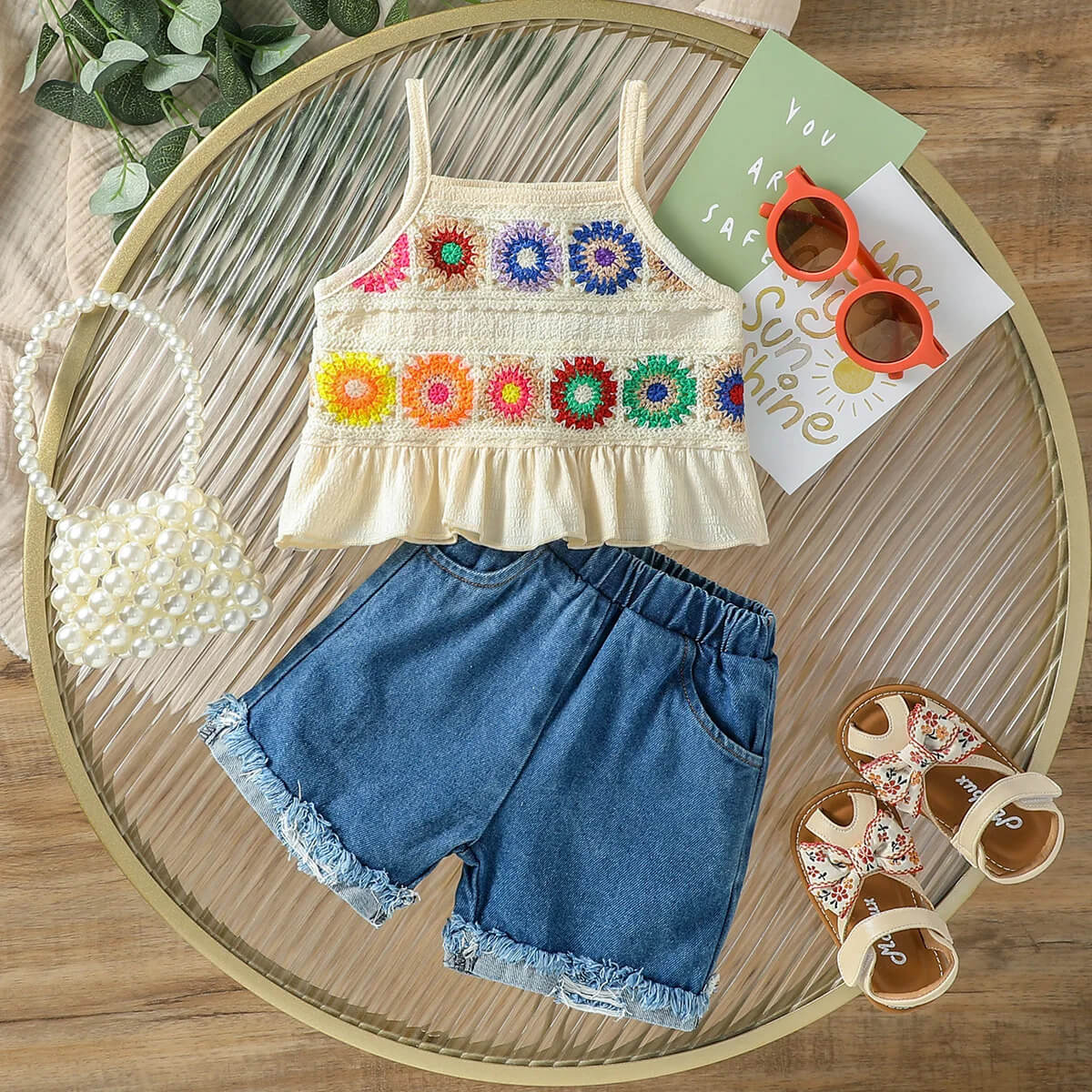 floral crochet tank top set