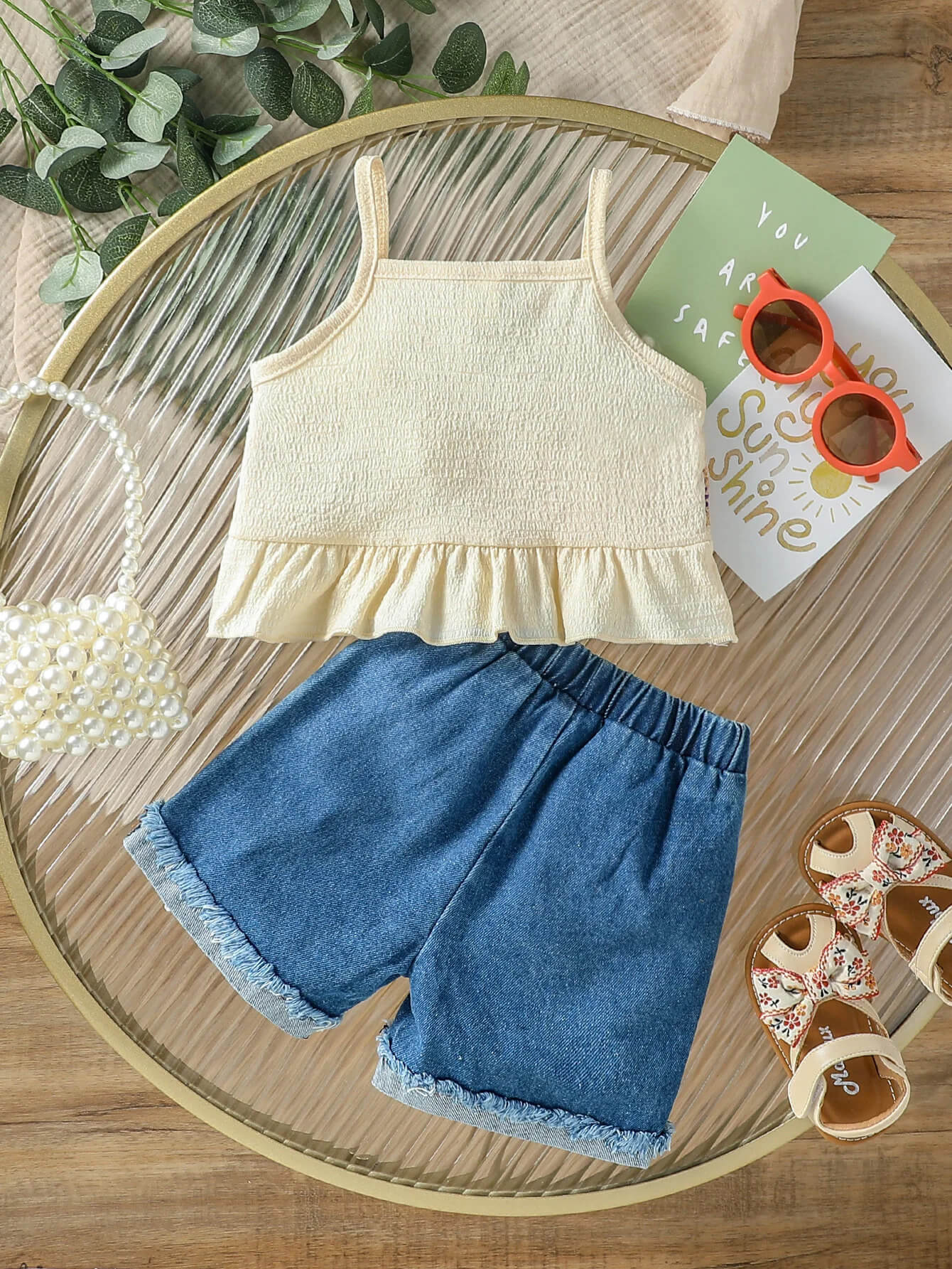Floral Crochet Tank Top & Denim Shorts Set - Image 2