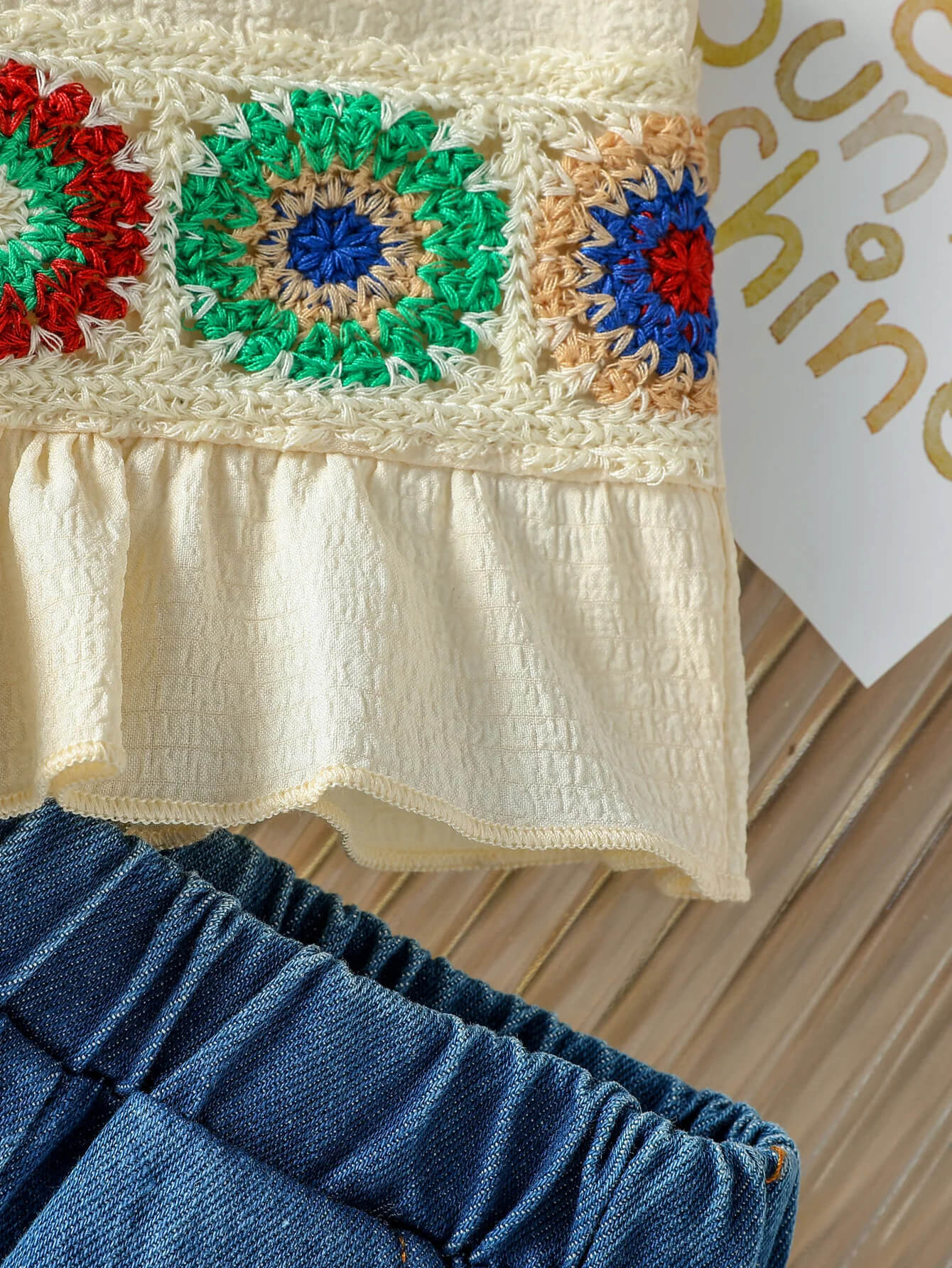 Floral Crochet Tank Top & Denim Shorts Set - Image 3