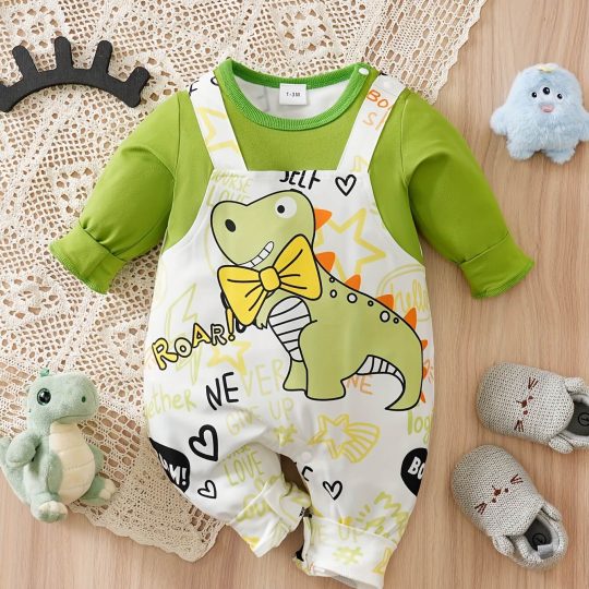 Green Dinosaur Print Romper