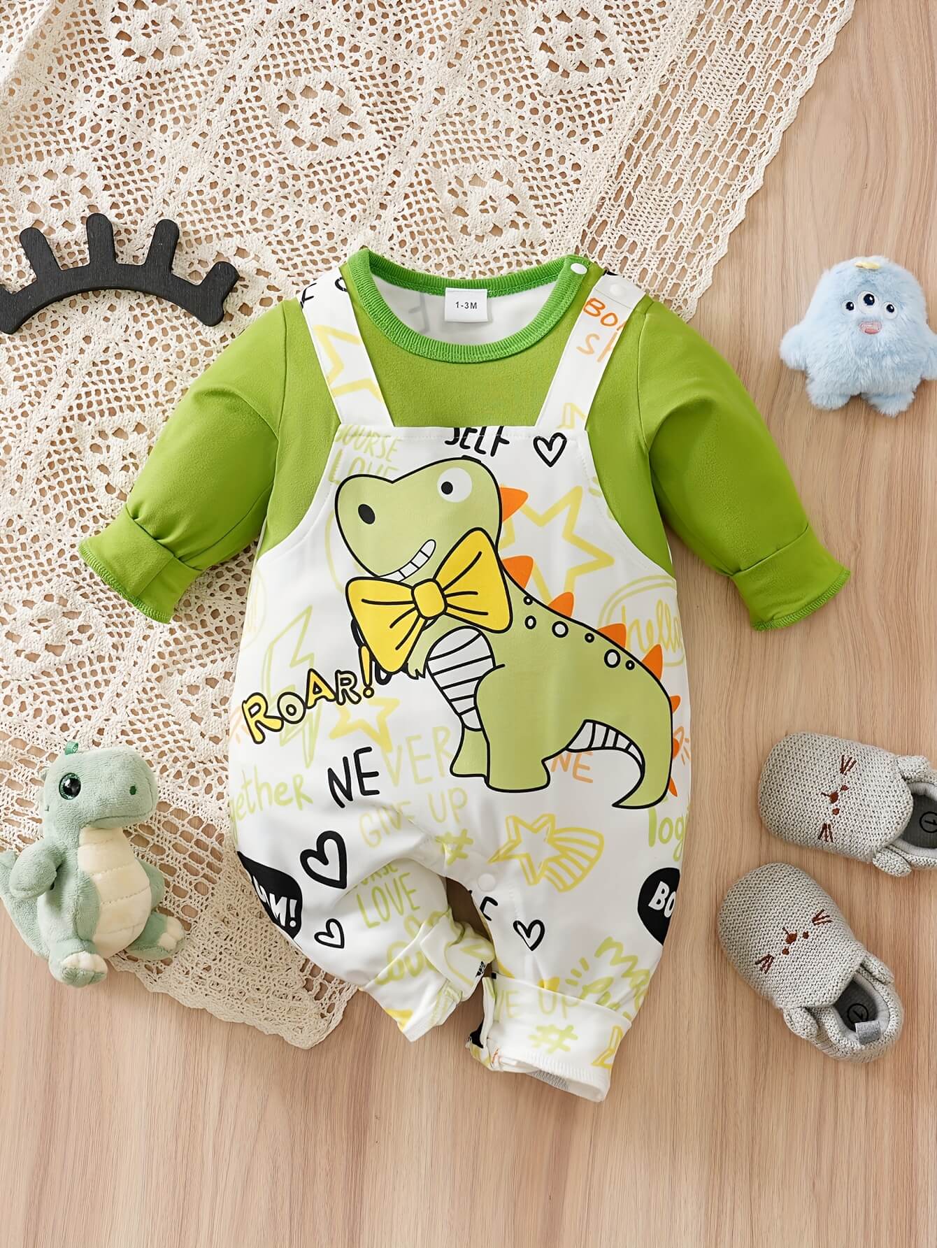 Green Dinosaur Print Romper