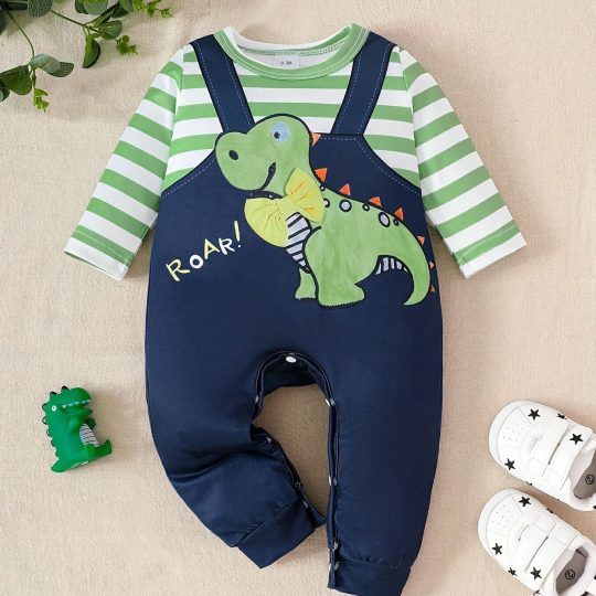 Dino Adventure Striped Romper