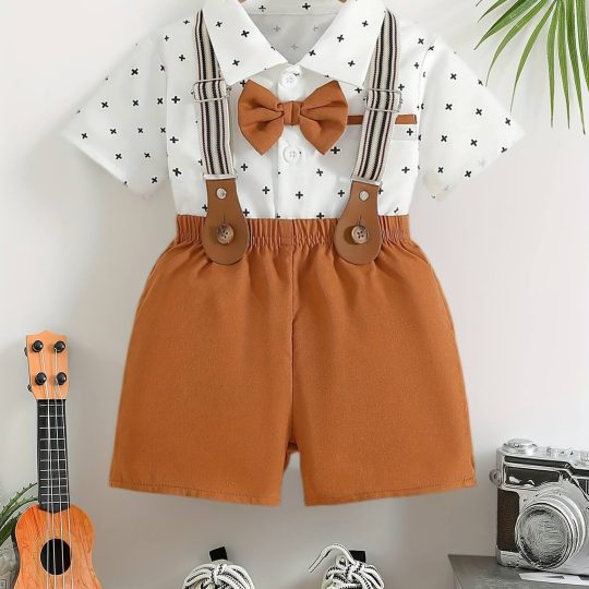 Gentleman Style Polka Dot Shirt & Overalls Set
