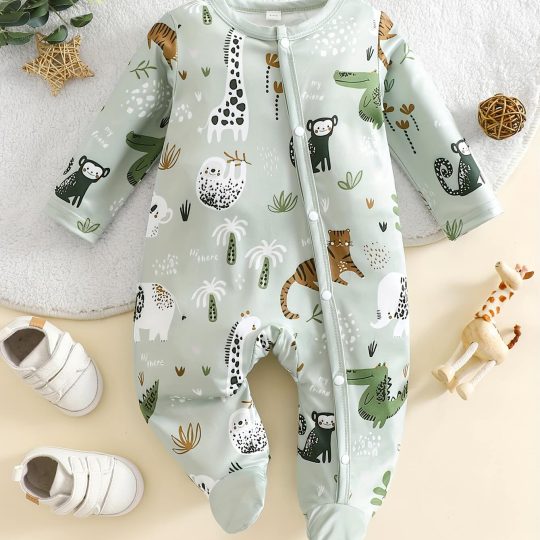 Safari Animal Print Footed Onesie