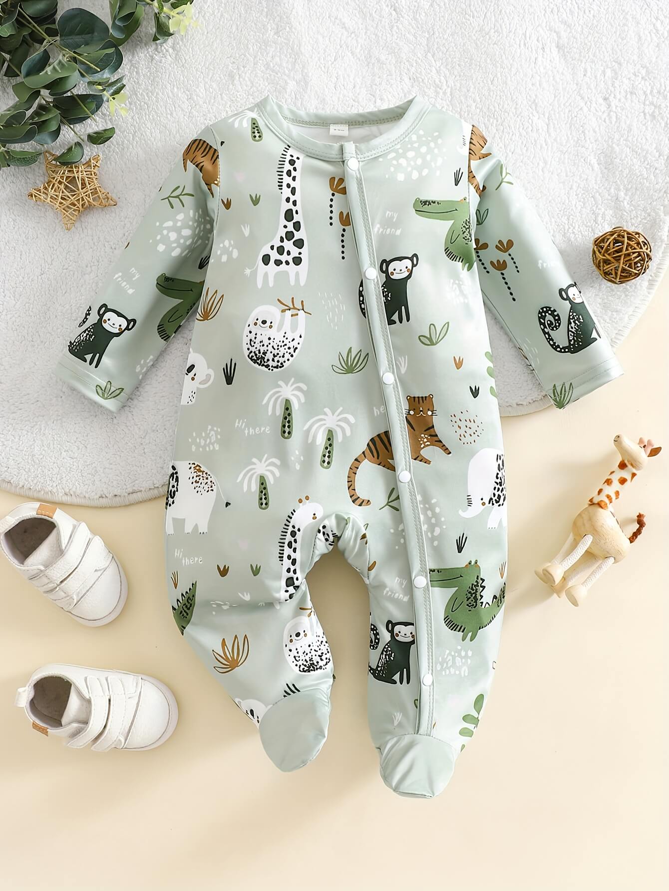 Safari Animal Print Footed Onesie