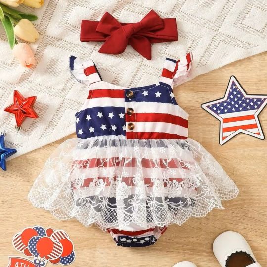 Star Stripe Lace Tutu Romper