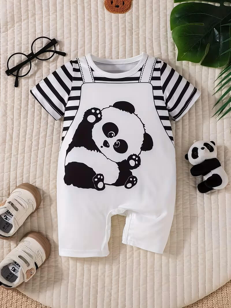 Baby Panda Print Short Sleeve Jumpsuit