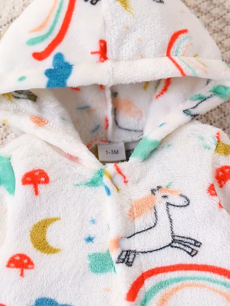 Unicorn Rainbow Fleece Hooded Baby Onesie - Image 3