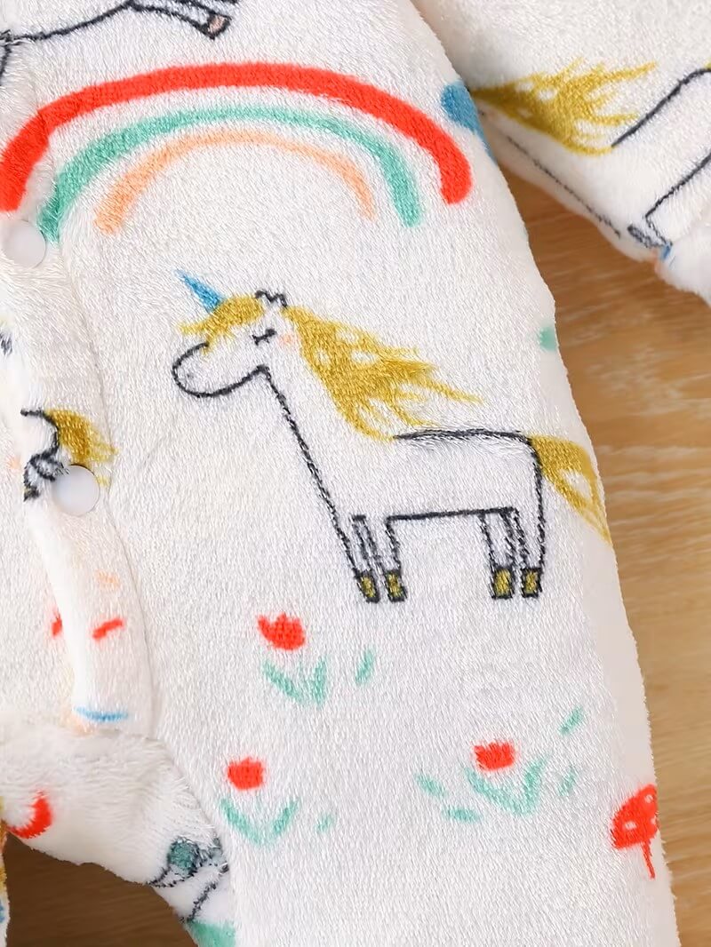 Unicorn Rainbow Fleece Hooded Baby Onesie - Image 4