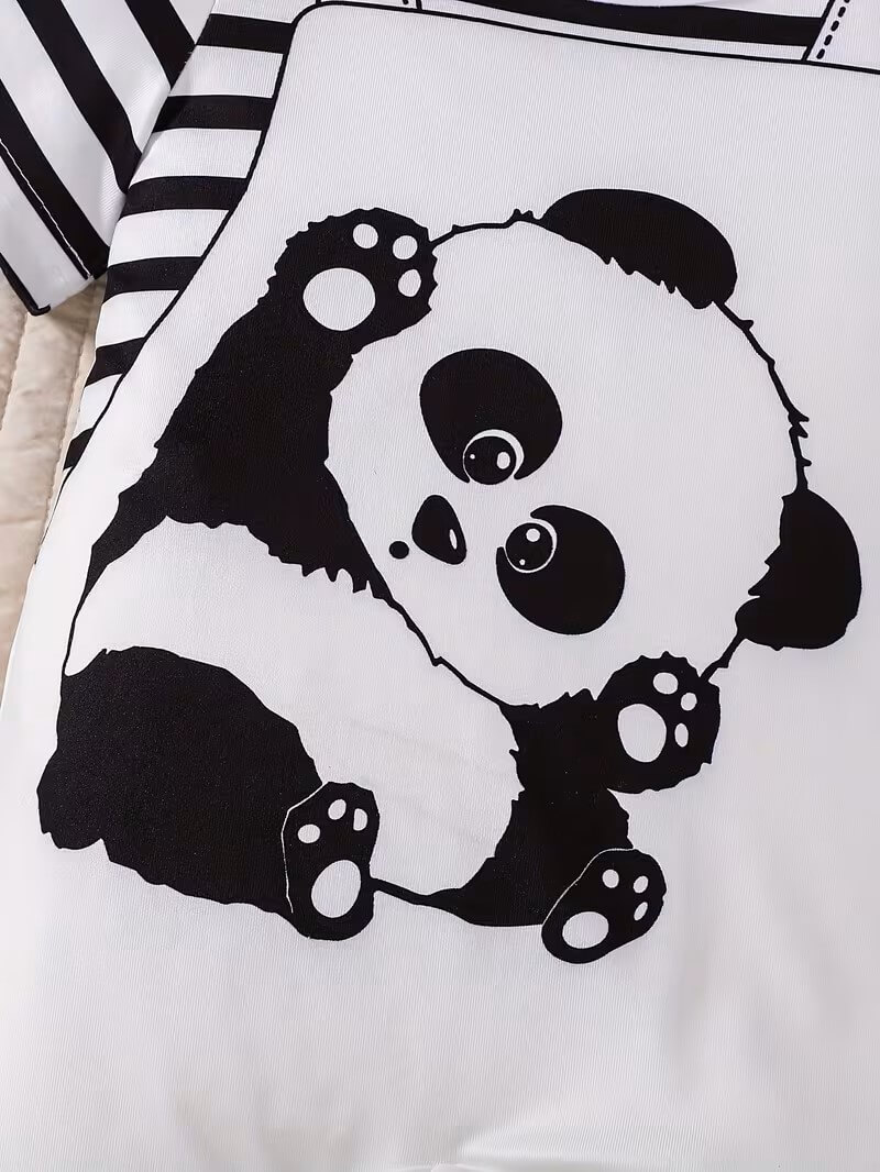 Panda Print Baby Short Sleeve Jumpsuit - Image 4
