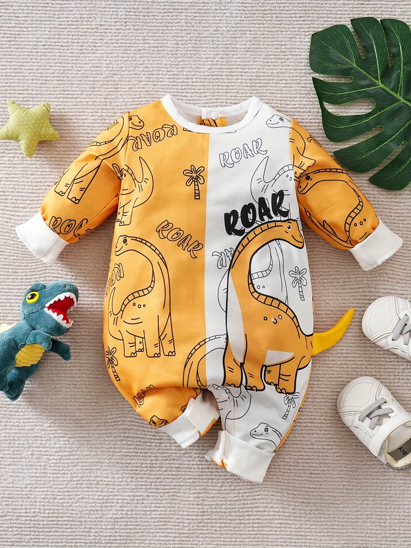 Dinosaur Print Baby Romper with Tail