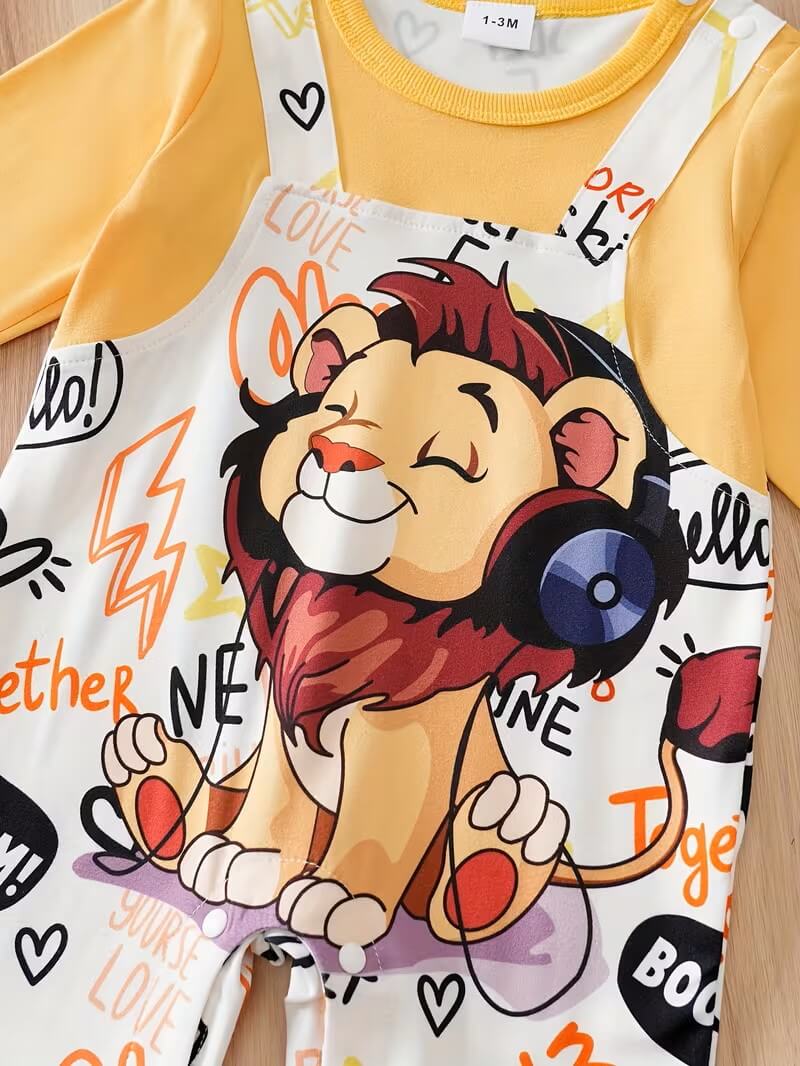 Lion Print Suspender Baby Bodysuit - Image 3